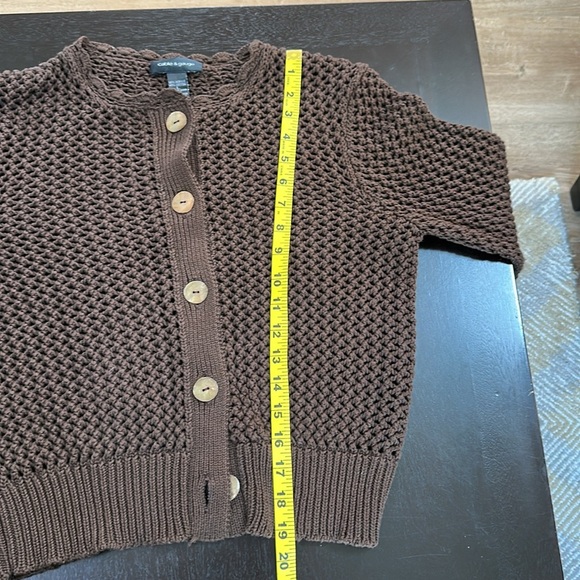 Chocolate brown open weave cardigan sweater - Picture 4 of 8